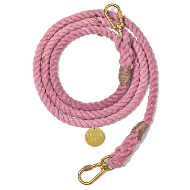 Cotton Rope & Leather Adjustable Dog Leash - Blush
