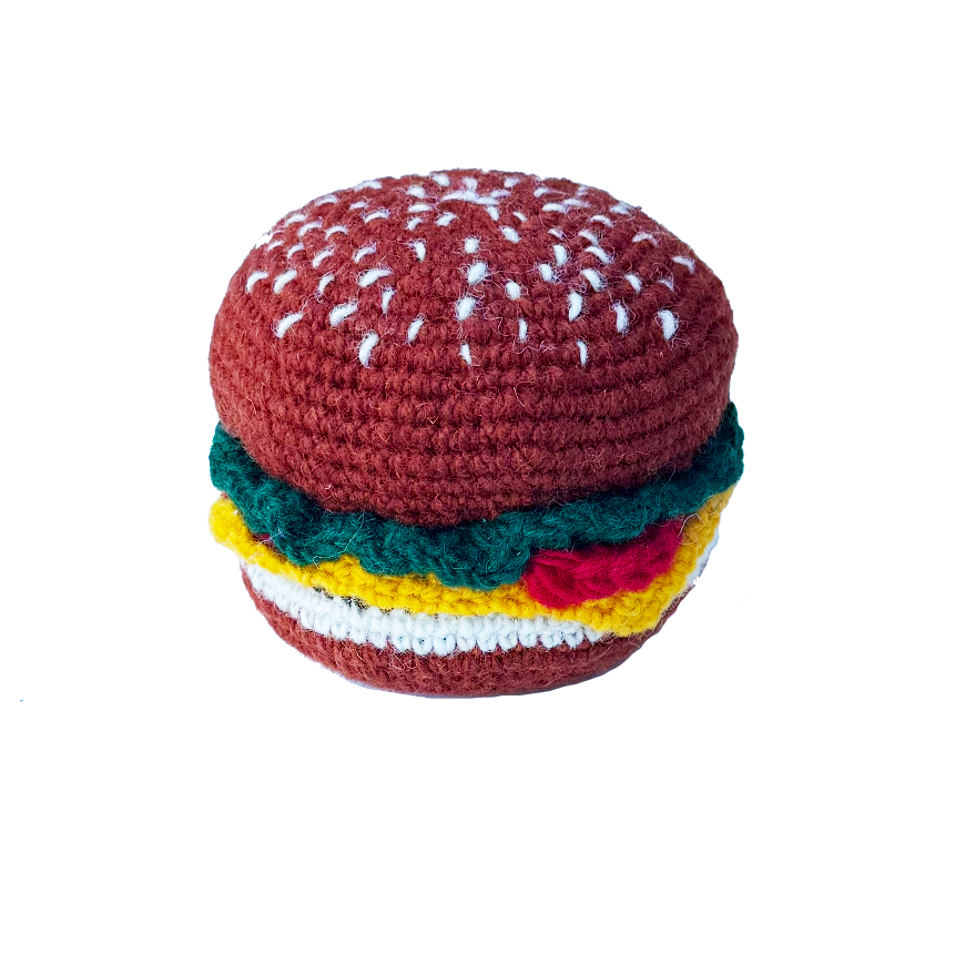 Hand Knit Hamburger Dog Toy