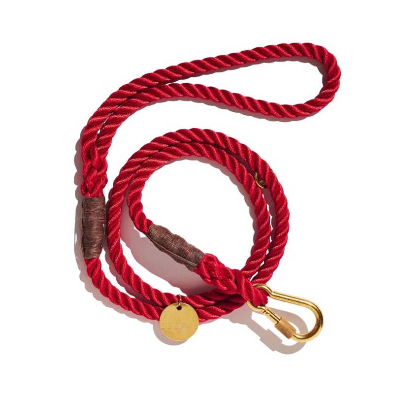 Cotton Rope & Leather Adjustable Dog Leash - Red
