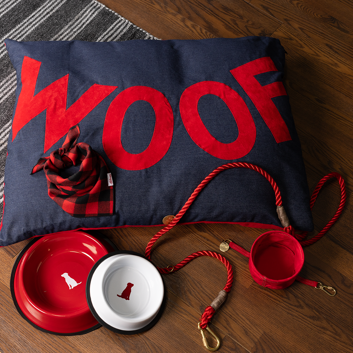 Cotton Rope & Leather Adjustable Dog Leash - Red