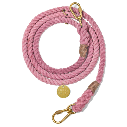 Cotton Rope &amp; Leather Adjustable Dog Leash - Blush