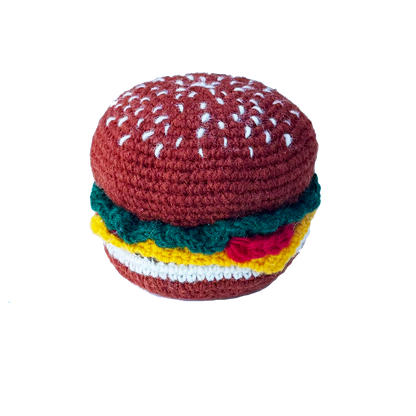 Hand Knit Hamburger Dog Toy
