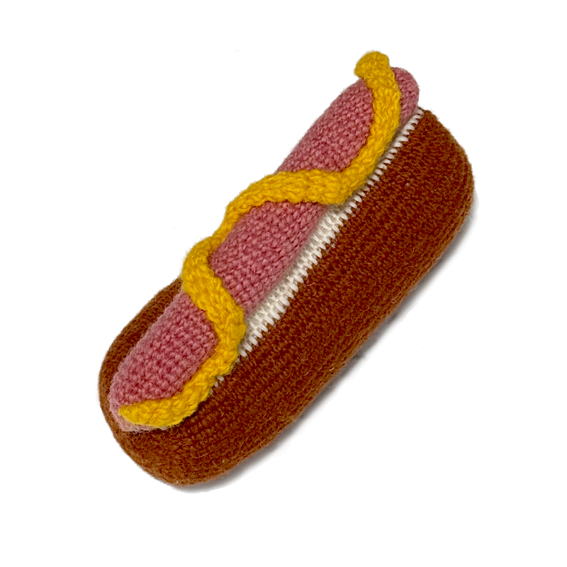 Hand Knit Hot Dog Squeaker Toy