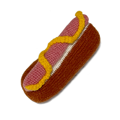 Hand Knit Hot Dog Squeaker Toy