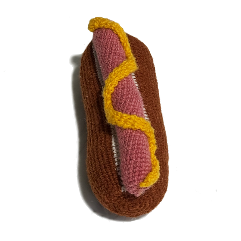Hand Knit Hot Dog Squeaker Toy