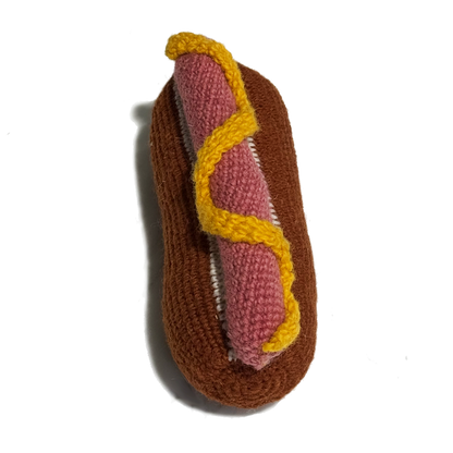 Hand Knit Hot Dog Squeaker Toy