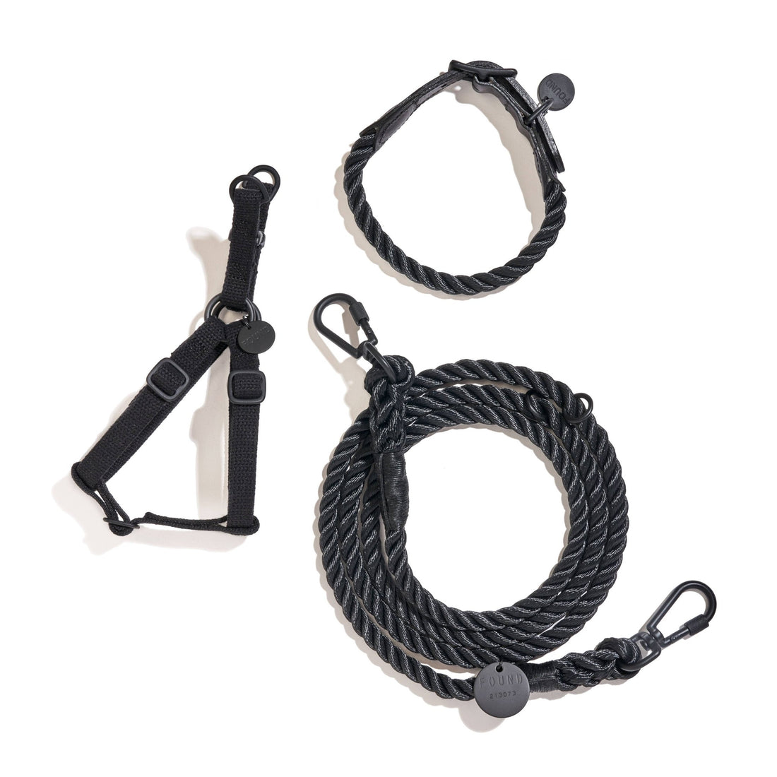 Cotton Rope &amp; Leather Dog Collar - Black Matte - THE BOXER