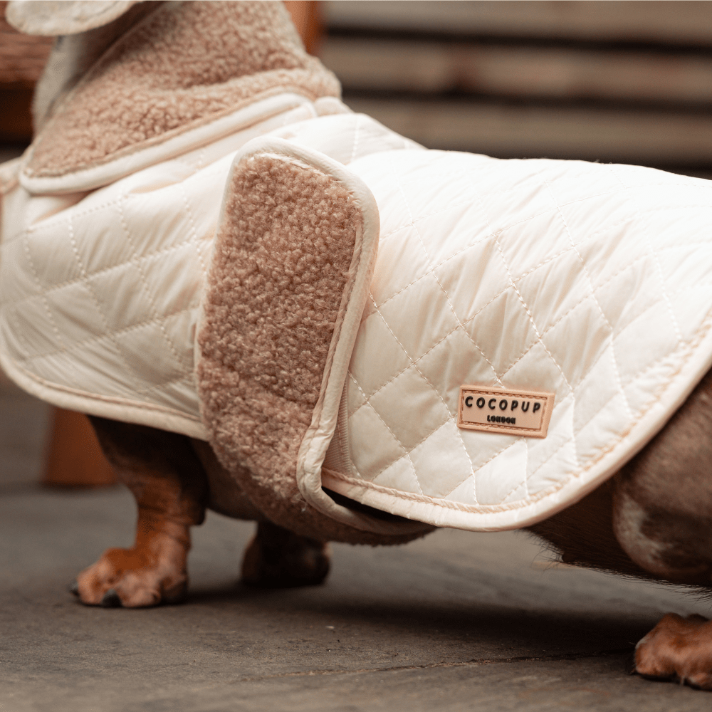 LUXE Quilted Dog Coat - Creamy Chai - THE BOXER