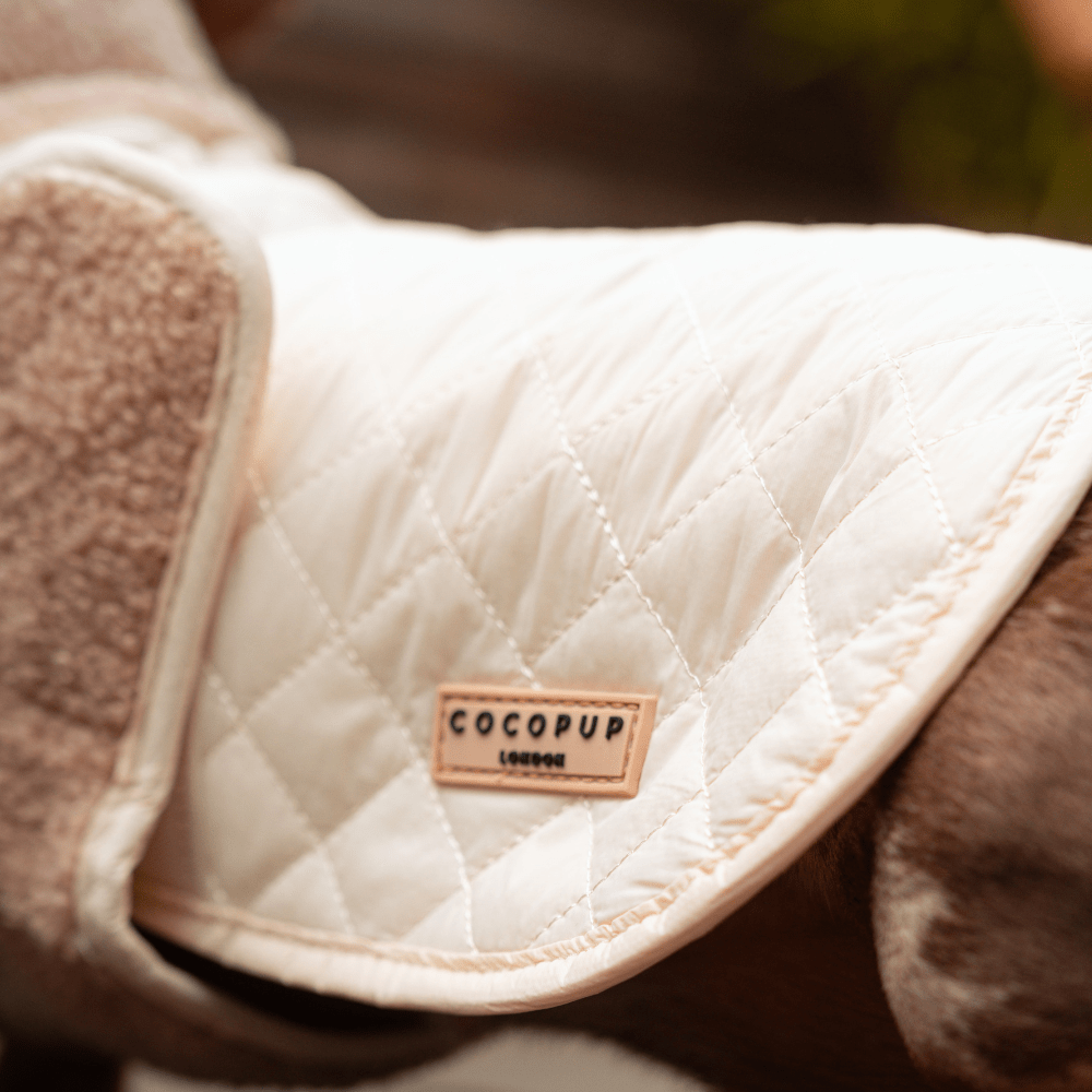 LUXE Quilted Dog Coat - Creamy Chai - THE BOXER