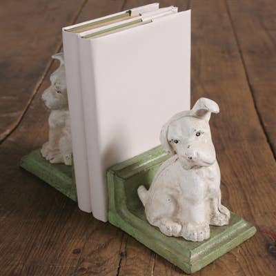 White Puppy Cast Iron Bookends - THE BOXER
