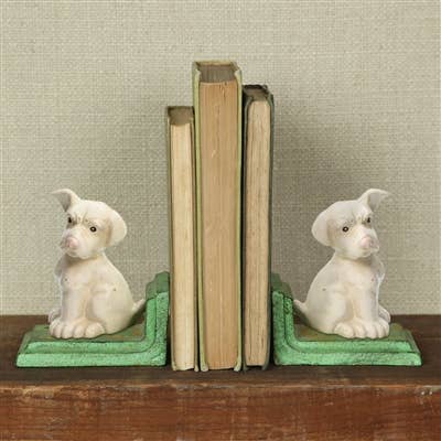 White Puppy Cast Iron Bookends - THE BOXER