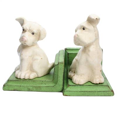 White Puppy Cast Iron Bookends - THE BOXER
